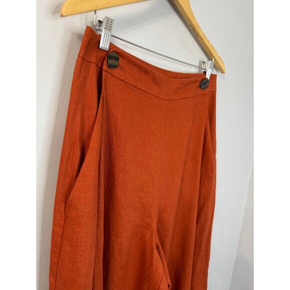 Farm Rio Rust Brown Wide Leg Linen Nautical Pants Relax Coastal Vacation Sz M - Picture 7 of 16
